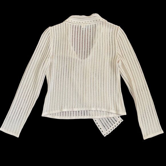 St. John Evening Ivory & Silver Metallic Knit Top Long Sleeve Medium - Picture 2 of 6